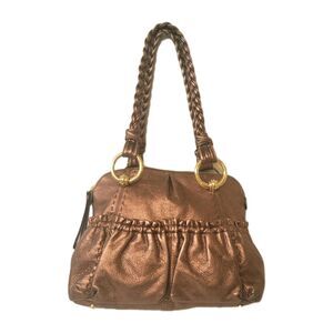 B MAKOWSKY Authentic Leather Metallic Coper/Bronze Braided Straps Shoulder Bag